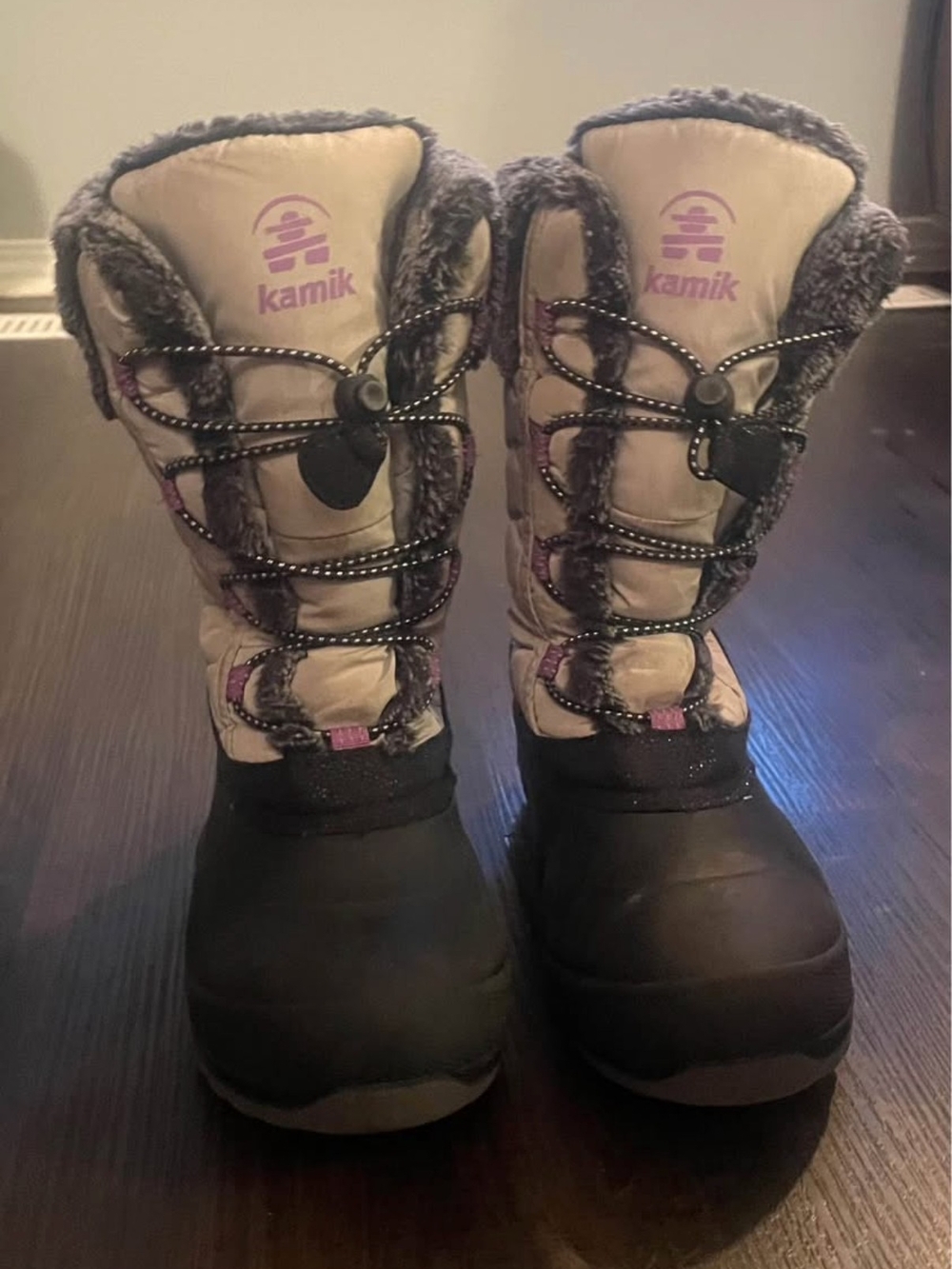 Kamik Kids's White and Black Winter Boots with Purple Accents